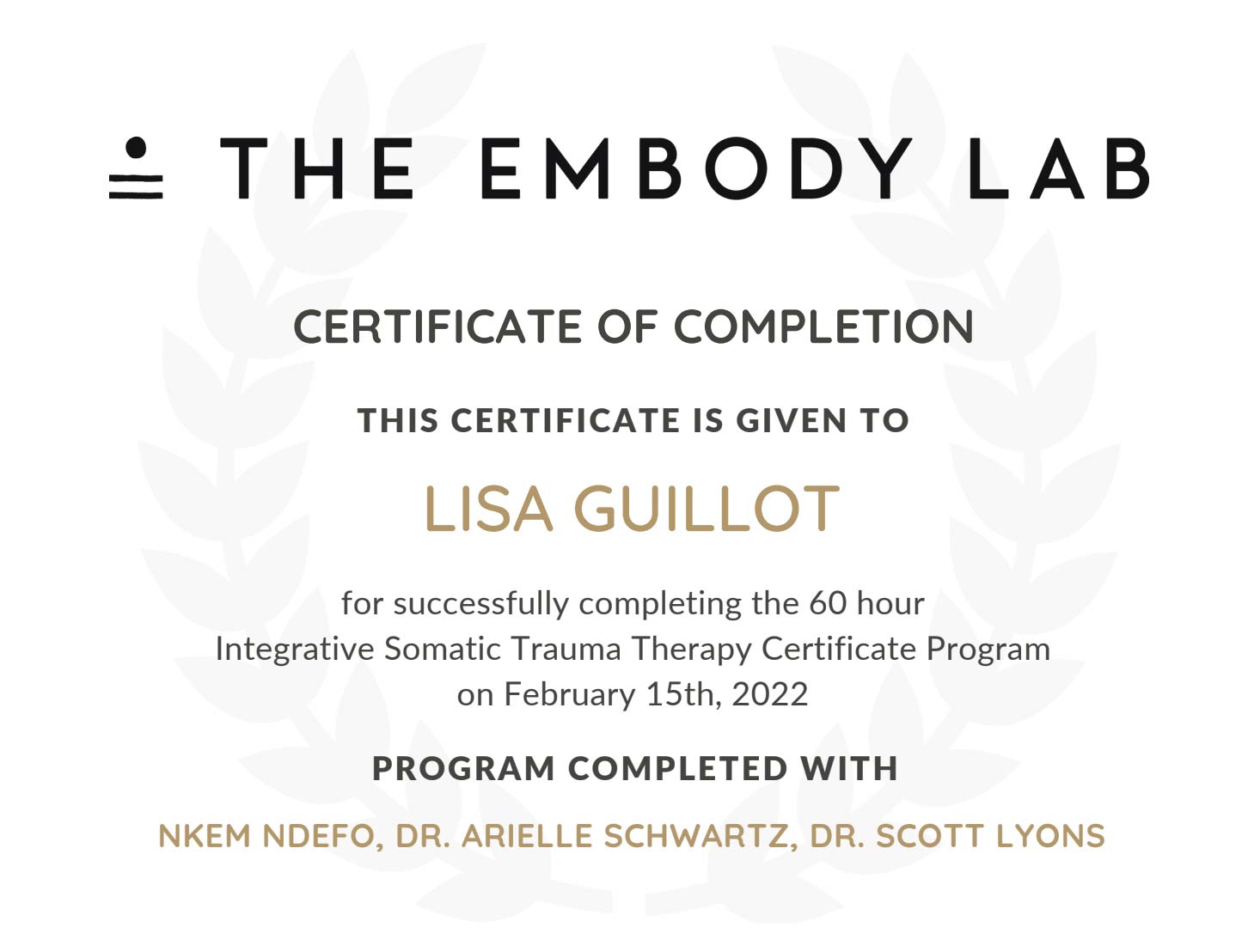 embodylab Embody Lab Certificate